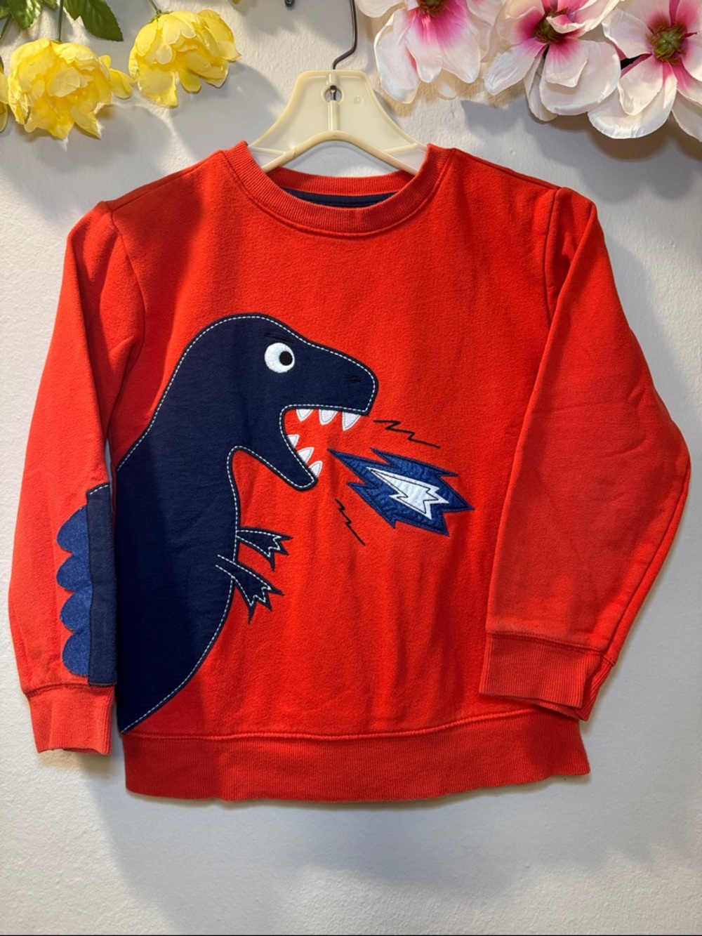 Kids' Bright Red Dino Pullover Sweatshirt
